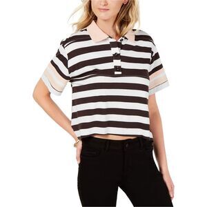 Rules of Etiquette Womens Boxy Striped Polo Shirt, Black, NWT